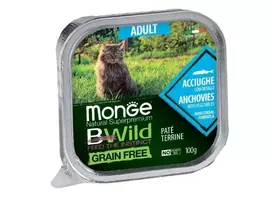 Monge BWild paštetas suaugusioms katėms su ančiuviais ir daržovėmis 12x100g