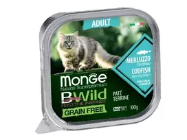 Monge BWild paštetas suaugusioms katėms su menke ir daržovėmis 12x100g