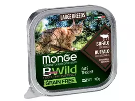 Monge BWild keptas paštetas didelių veislių katėms su buivoliena ir daržovėmis 12x100g