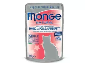 Monge Natural konservai katėms su tunu ir krevetėmis 12x80g