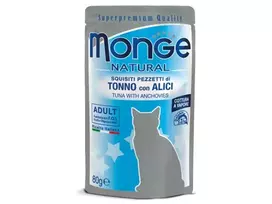 Monge Natural konservai suaugusioms katėms su tunu ir ančiuviais 12x80g