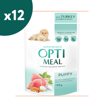 OPTIMEAL konservai šuniukams su kalakutiena ir morkomis 100g x 12