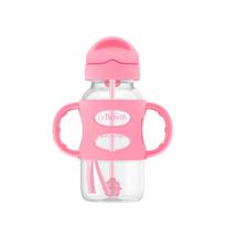 DR. BROWNS buteliukas su šiaudeliu ir silikoninėm rankenėlėm, rožinis, 270 ml, 6mėn+, 1 vnt., WB91011