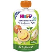 HiPP ekologiškas persikų, bananų ir obuolių glotnutis su  avižų gėrimu ir visadaliais grūdais (smoothie), 12 mėn.+, 120 gr, 84007