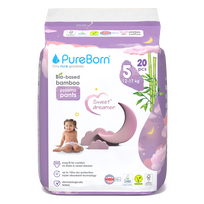 PUREBORN sauskelnės-kelnaitės, 5 dydis, 12-17 kg, 20 vnt.