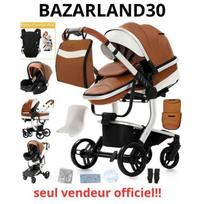 BAZARLAND30. 3 in 1 kūdikio vežimėlis su automobiline kėdute, lopšiu, atvirkščiu odiniu PU, nepraduriamos ratukai, kanalas. RUDAS