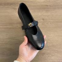 Sheepskin version~ Retro one-word small single shoes with round head women's British style camellia one-pedal flat Mary Jane shoes 35