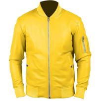 Jacket Men's Bomber Stylish Yellow Jacket Biker Soft Lambskin Leather Handmade S geltona