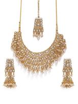 Auksinės spalvos Kundan ir perlų vestuvinė chokerio karoliai moterims-ZPFK8454 (Metalas, Kundan) Onesize auksas