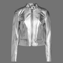 Women's Jacket Silver Stylish Leather Handmade Lambskin Fashionable Casual Soft Wear Biker Fit S sidabras