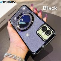 KEYSION Luxury Glitter Jewelled Magnetic Phone Case for Samsung Galaxy A07 A06 A05 A04 Makeup Mirror Stand Shockproof Back Cover for Samsung A04 sidabras