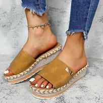 2023 Summer Women's Plus Size One-Strap Wedge Heel Sandals with Hemp Rope Woven Design 39 geltona