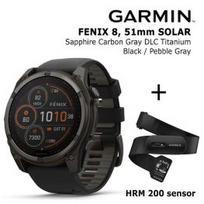 GARMIN Fenix 8 51 mm, Solar, Sapphire Carbon + Garmin HRM 200 Sensor sportinis laikrodis 010-02907-11 / 010-13388-00