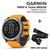 GARMIN Fenix 8 51 mm, AMOLED, Sapphire Titanium + HRM 200 Sensor sportinis laikrodis 010-02905-11 / 010-13388-00