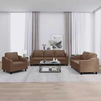 Sofa Sofos komplektas su pagalvėlėmis, 3 dalių, rudas, audinys