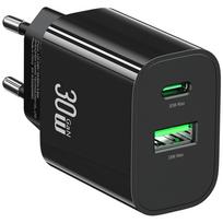 USAMS 30W Fast Charging Charger with 1x USB-C and 1x USB-A