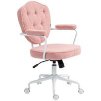 "HOMCOM" biuro kėdė, ergonomiška darbo kėdė su supimo funkcija, sagomis aptrauktas užvalkalas, reguliuojamo aukščio kompiuterio kėdė su pasukimo funkcija, skirta namų biurui, meškiukas iš vilnos, rožinės spalvos, Rosa