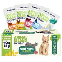 ANIMAL ISLAND Jautienos, vištienos, kalakutienos ir baltos žuvies filė sultinyje – šlapias kačių ėdalas – 40 x 85 g