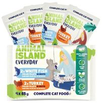 ANIMAL ISLAND kasdien kalakutienos ir baltos žuvies filė sultinyje - šlapias kačių ėdalas - 4 x 85 g