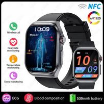 2025 Naujas AMOLED Išmanusis Laikrodis ET585 Vyrams EKG Kraujo Sudėties Sveikatos Stebėjimas Bluetooth Skambutis Moterims Sporto Fitneso Apyrankė Išmanusis Laikrodis Black Silicone Belt