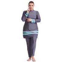 Plus Size Women's Color Block Conservative Swimsuit with Sun Protection 5XL pilka spalva