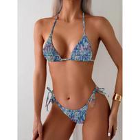Seksualus maudymosi kostiumas bikini su kaklu moterims Maudymosi kostiumai moterims Spausdinimas Kontrastingos spalvos Raišteliais 2 dalių maudymosi kostiumas Moteriškas bikini komplektas M geltona