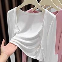 Ice silk sunscreen shawl with sweater cardigan women, 2025 new autumn thin section high-end early autumn long-sleeved knitted top XL white