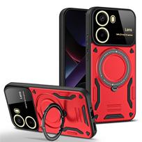 For POCO X7 Pro 5G Case Armor Magsafe Magnetic Ring Case For Xiaomi POCO X7Pro Wireless Charging Cover With Lens Protector Poco x7 pro raudona