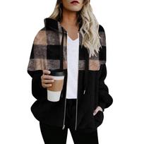 Moteriška pliušinė striukė su užtrauktuku XXXL chaki
