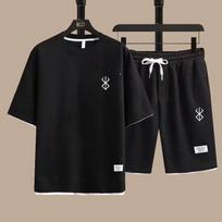 Vasaros vyriškas dviejų dalių komplektas Vyriški laisvalaikio marškinėliai + šortai Vyriškas sportinis kostiumas Madingas trumpomis rankovėmis sportinis kostiumas S-XXXL XXXL black
