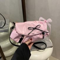 Y2K Sweet Ballerina Inspired Women's Crossbody Bag Fashion Soft Pink Bow Decor PU Leather Shoulder Bag for Commuting, Dating, Casual Outings 28.5x0.5x15cm rožinė