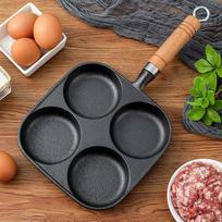 Iš anksto paruošta keptuvė iš ketaus kiaušiniams kepti, 4 skylių omleto keptuvė burgeriams, kiaušiniams, kumpiui, blynams gaminti 20cm&1-2L&35.3cm*18.3cm**2.9cm juoda