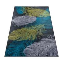 Kilimas 220x160cm Lapai Plunksnos Žalias Didelis Šiuolaikiškas Neslystantis BCF