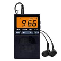 Mini nešiojamas FM AM radijas su LCD ekranu, radijo imtuvas su įmontuotu garsiakalbiu, žadintuvas, palaikantis 3,5 mm ausines, miego laikmatis juoda