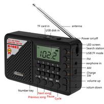 AM FM SW Visų bangų radijas TF USB disko grotuvas Nešiojamas MP3 garsiakalbis su įkraunama 18650 ličio jonų baterija juoda