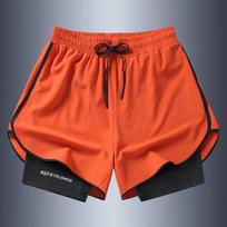 Men's Summer Anti-exposure Double-layer Sports Casual Shorts Running Fitness Three-quarter Pants S oranžinė