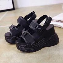 Platforminiai sandalai moterims 12 cm 2025 Aukštakulniai Seksualūs Atviri Sandalai Pleišto Formos Paaukštinti Batai Moterų Paplūdimio Vasaros Sandalia Kasdieniai 34 juoda