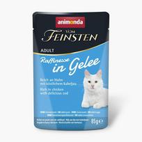 ANIMONDA Vom Feinsten Raffinesse želėje su vištiena ir menke – šlapias kačių maistas, 85 g