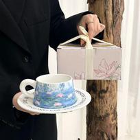 Monet Garsūs vandens lelijų paveikslai Puodelis su lėkštute Arbatos puodelis Latte Pieno puodelis Retro keraminis puodelis 201-300ml