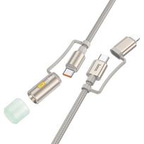 All-in-one USB C / Lightning to USB C / LED Light Hoco PD 3A 60W 1.2 m U138 grey cable