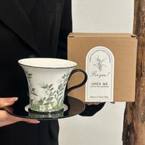 Retro Niche jazmino keramikos kavos puodelio ir lėkštutės rinkinys Išskirtinis suvenyras Popietės arbatos latte puodelis Dovanų dėžutė 400ML