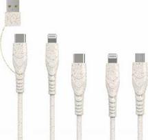 USB laidas BIOnd USB-A + USB-C - USB-C + microUSB + 2x Lightning 1,2 m baltas (BIO-51-UNI)