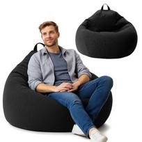 AD.CON pupelių maišas su EPS karoliukų užpildu Puff atlošo fotelio sėdynės pagalvėlė grindų pagalvėlė pupelių maišas 120x120x60cm 350L juodas, XL
