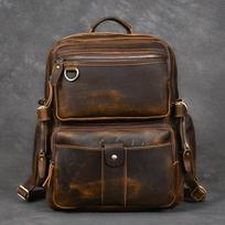 Retro Crazy Horse Leather Men's Backpack Laptop Bag Multi-pocket Schoolbag Men Travel Backpacks Shoulder Bags Cowhide Vintage ruda