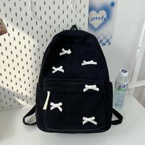 Cute Bowknot Aesthetic Backpack Corduroy School Bag for Girls Teens Student Black Book Bag Women Casual Travel Daypack Rucksack