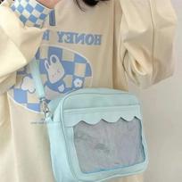 Japanese Harajuku Ita Bag for Women PU Transparent Pocket Itabag High School Girls Uniform JK Crossbody Shoulder Bag Handbags mėlyna