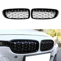 Juodos ir chromuotos deimantinės priekinės viršutinės grotelės BMW 4 serijos F32 F33 F36 F82 14-18