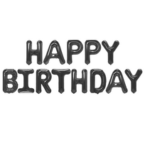 Folinių balionų rinkinys raidžių girlianda "Happy birthday", juodos spalvos (13 vnt./40 cm)