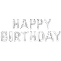 Folinių balionų rinkinys raidžių girlianda "Happy birthday", sidabrinės  spalvos (13 vnt./40 cm)