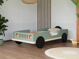BENLEMI vaikiška lova-džipas BEEP, 80x160 cm., Sage green, JP-0063/80X160-SAL